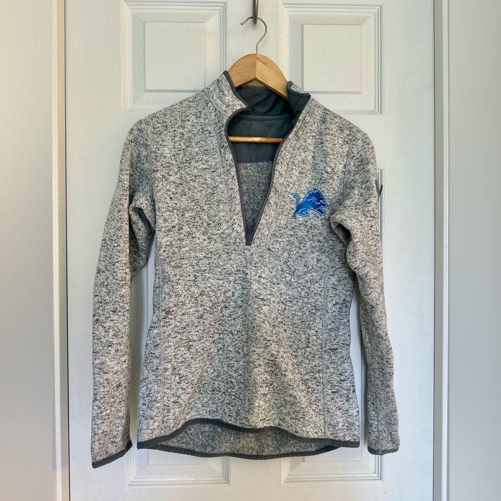 Detroit Lions Women’s Quarter Zip Pullover – Gray Knit – Size S - Picture 2 of 4